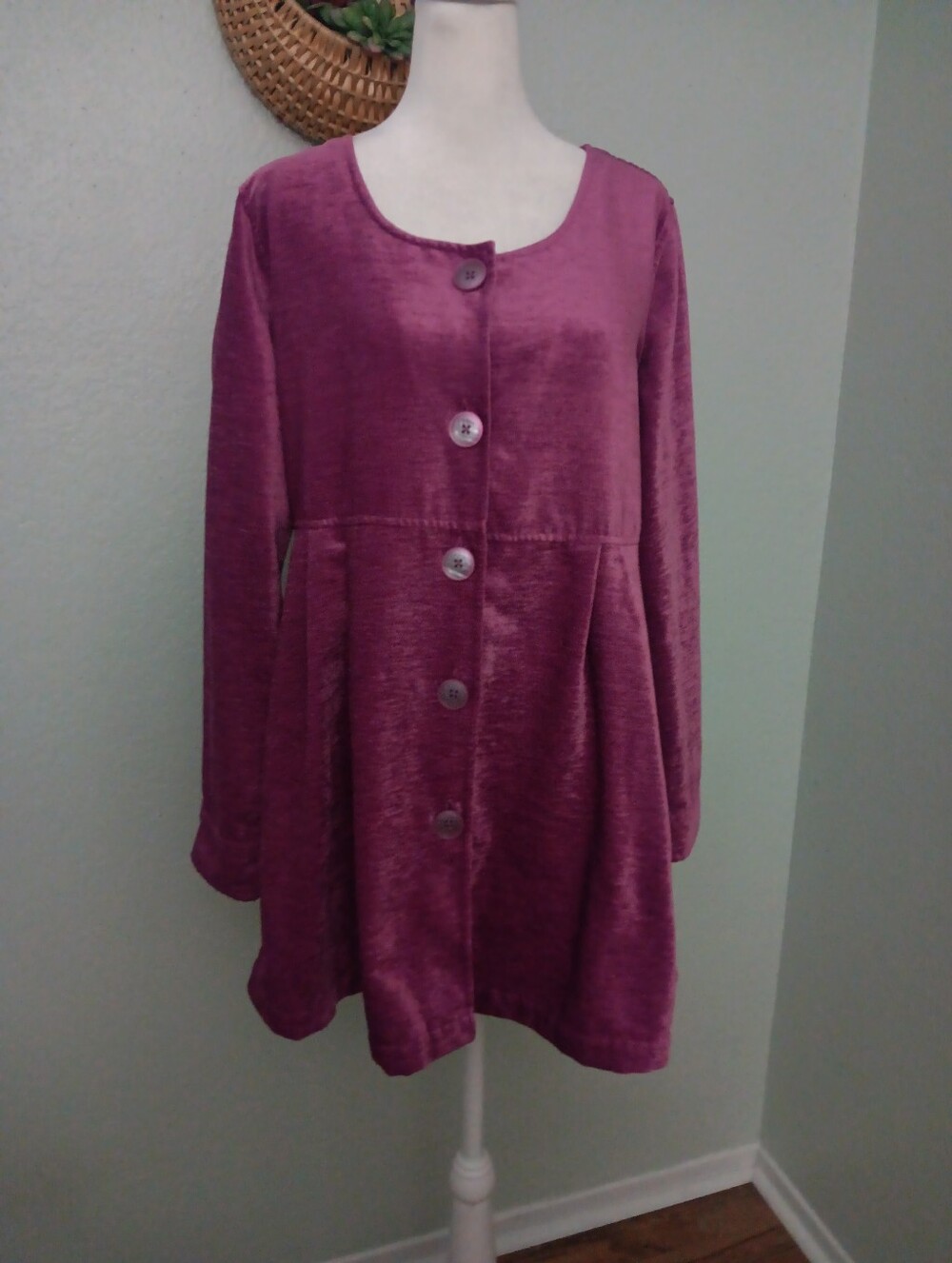 Soft Surroundings Velvet Button-Front Trench Coat in Plum